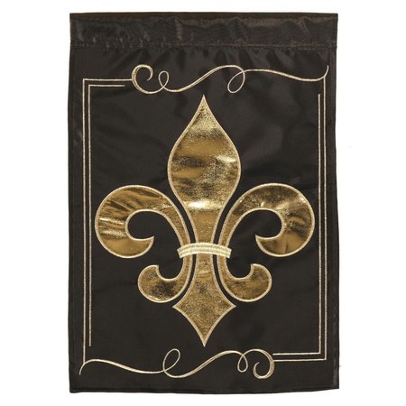 DICKSONS 29 x 42 in Flag Double Applique Fleur De Lis Gold  Black Large M001110